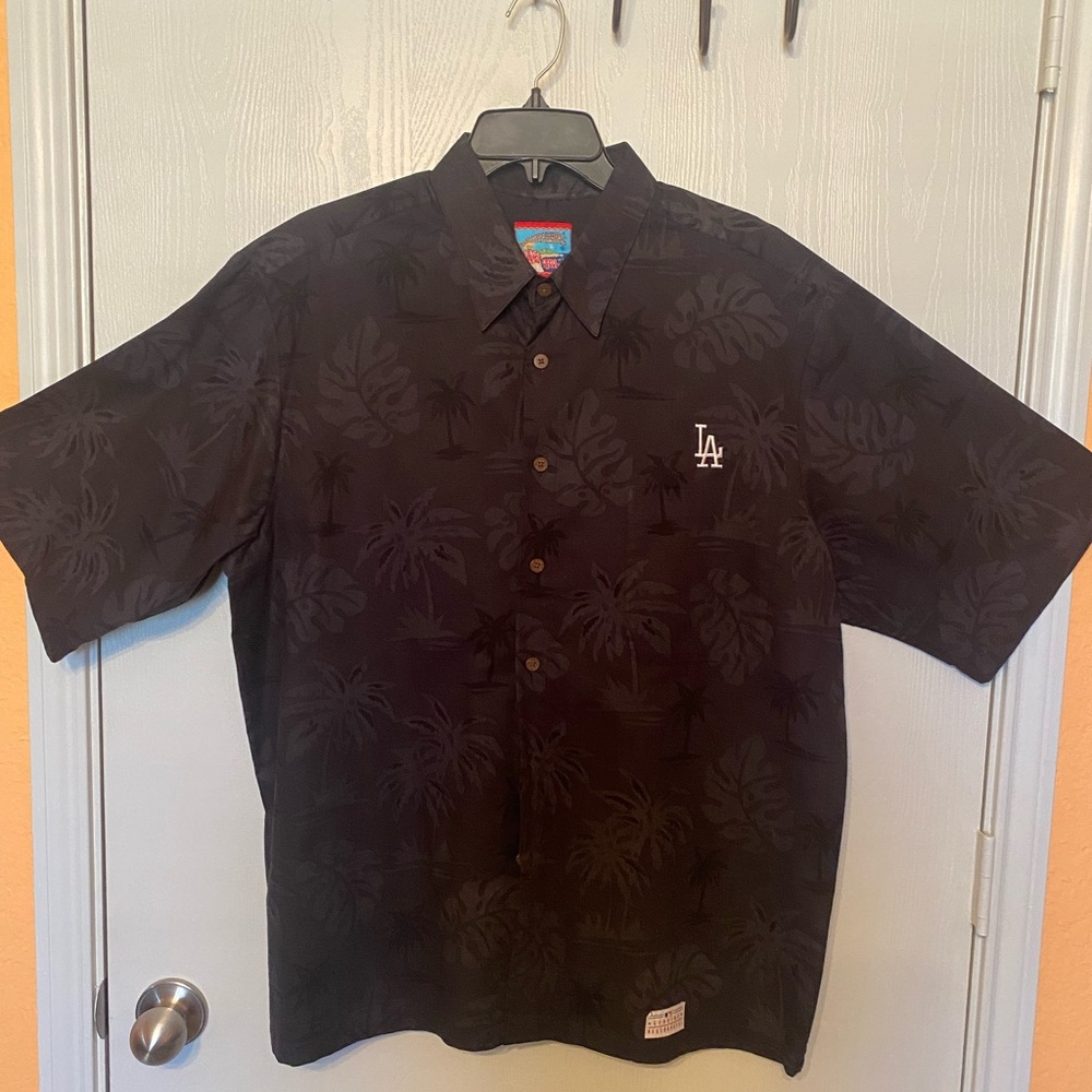Black Tropical Print MLB LA Dodgers Men's Button Up Shirt